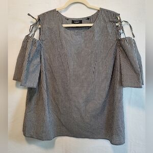 Black & White Gingham Cold-Shoulder Blouse Size 2X 100% Cotton
